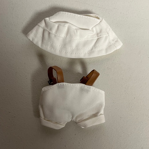 Designer Overalls Bucket Hat Bag 3 Piece Outfit For Labubu White - Picture 6 of 13